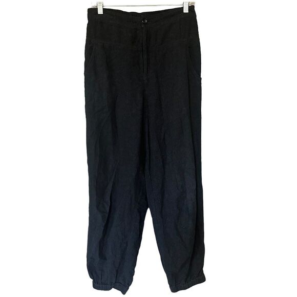 Anthropologie‎ Black Linen Viscose Wide Leg Jogger Stretch Waist Pants Womens 4 - Picture 1 of 6
